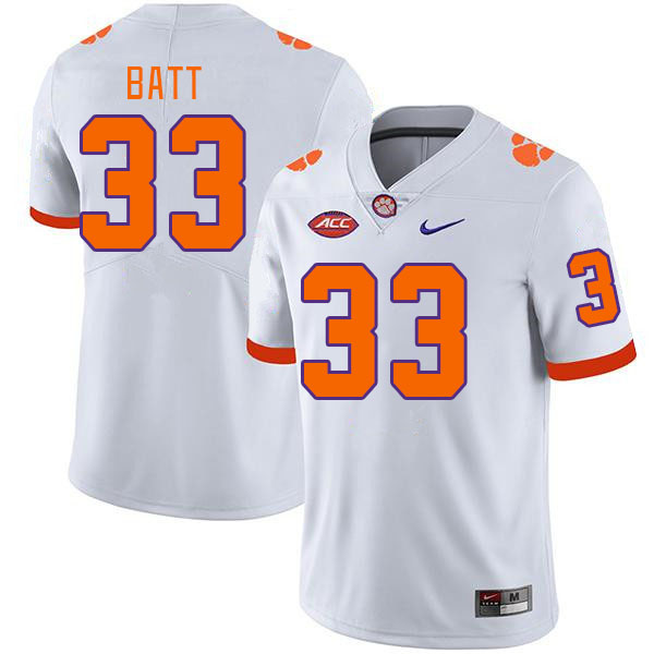 Men #33 Griffin Batt Clemson Tigers College Football Jerseys Stitched-White